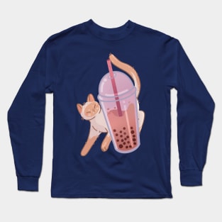 Bubble Tea Boba Red Point Thai Cat Long Sleeve T-Shirt